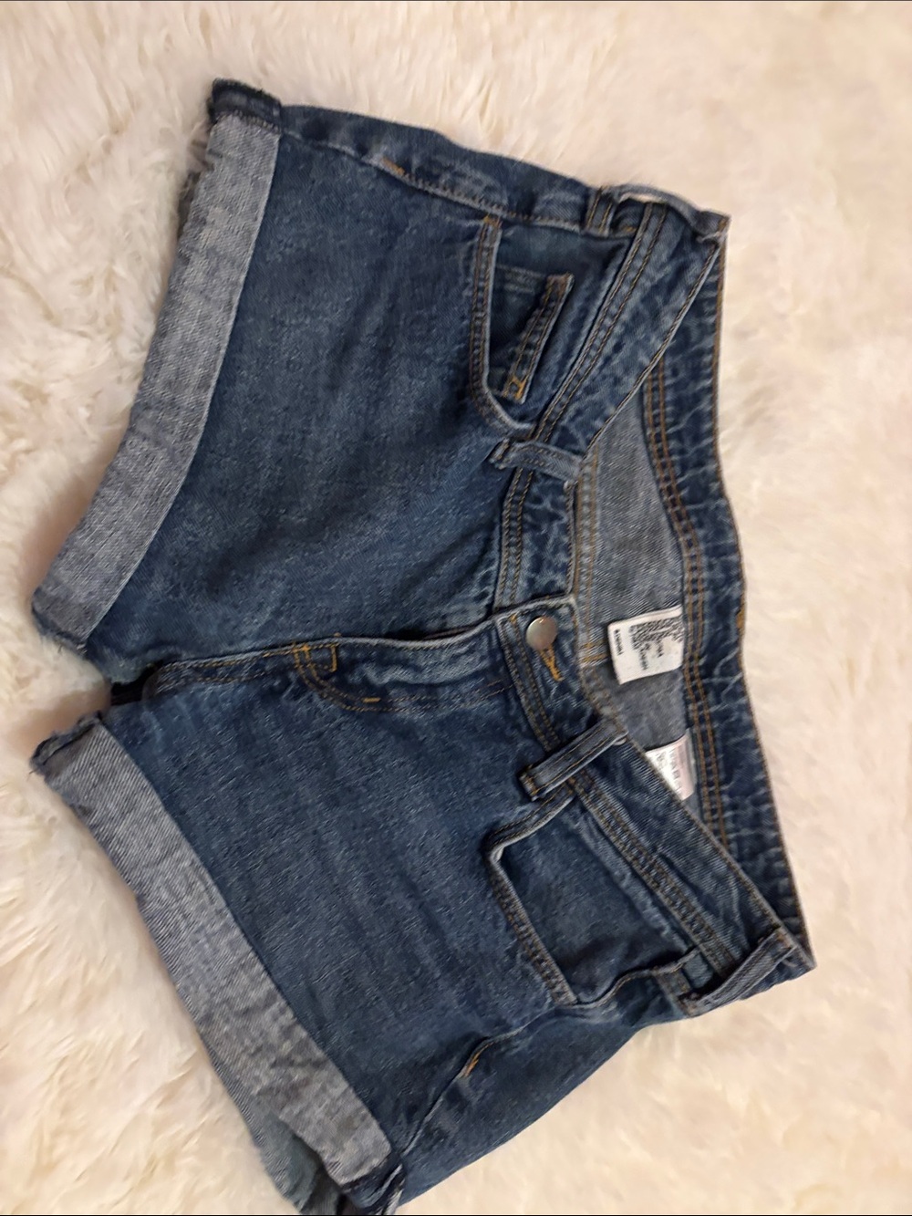 Classic Low Rise Dark Wash Denim Roll-Cuff Shorts